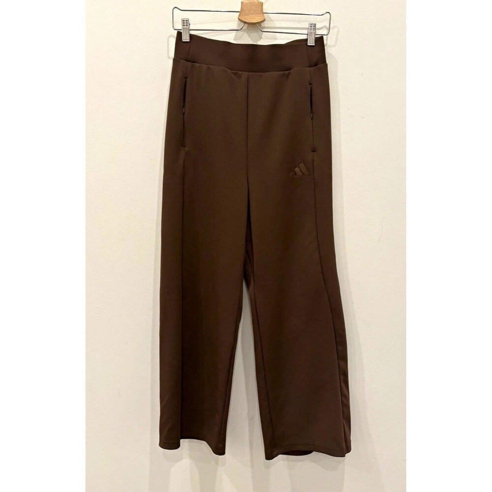adidas Brown High Rise Wide-Leg Pants Sz S Stretch Pockets Logo Zip